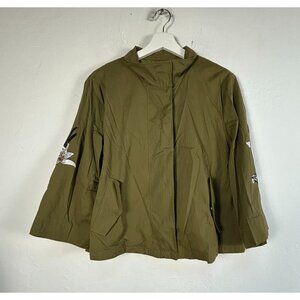 Eric Signature Womens Olive Embellished Cropped Jacket Small Lined Lace-Up Back